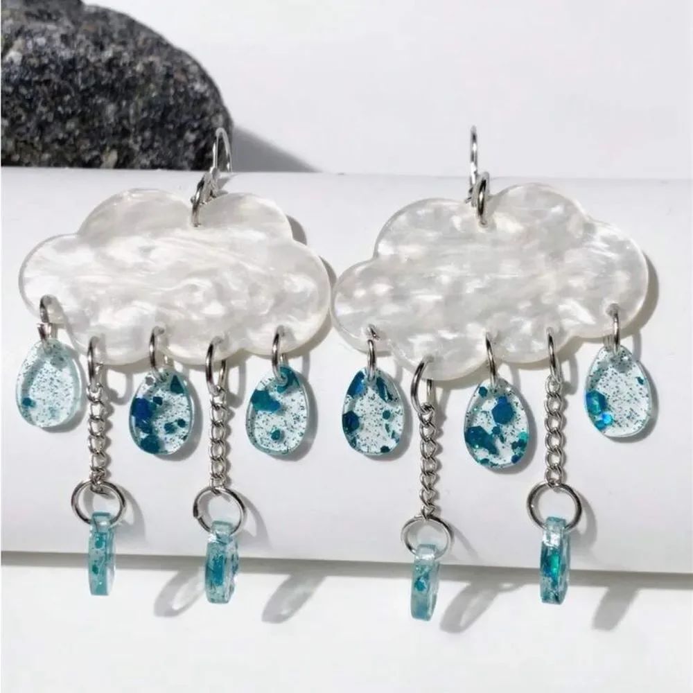 Cloud with Blue Rain Drops earring A1628